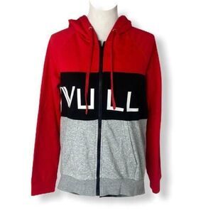 Vull Sport Women’s Hoodie Red Grey and Black Triple Threat Logo V-Neck Size XL